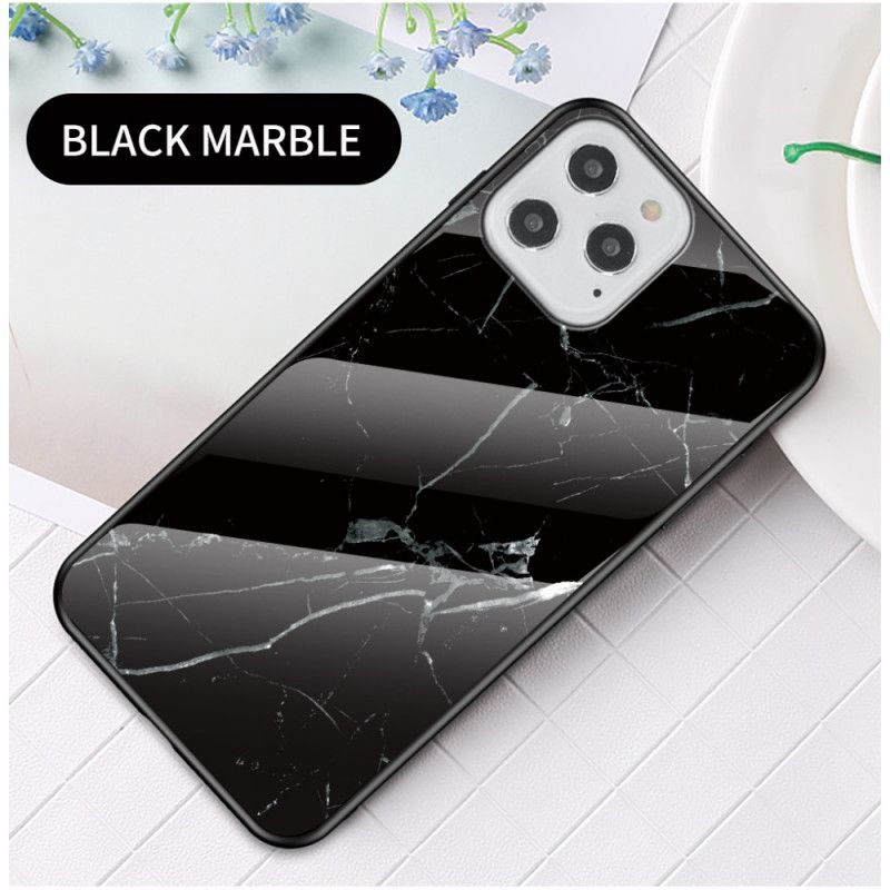 Hülle iPhone 12 / 12 Pro Schwarz Marmorfarben Gehärtetes Glas