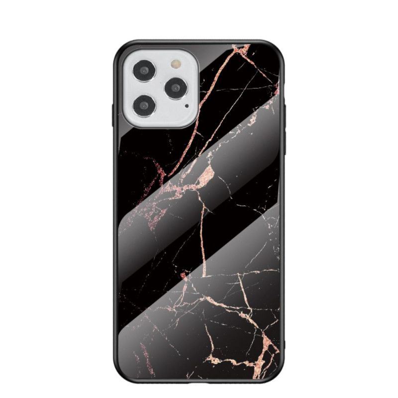 Hülle iPhone 12 / 12 Pro Schwarz Marmorfarben Gehärtetes Glas