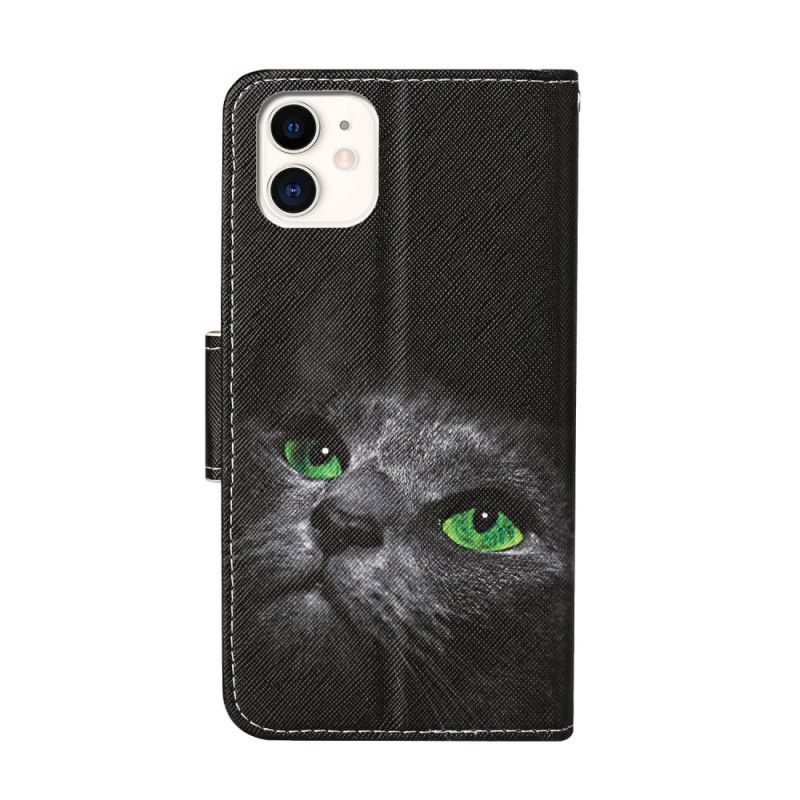Lederhüllen Für iPhone 12 / 12 Pro Grüne Katzenaugen Mit Tanga