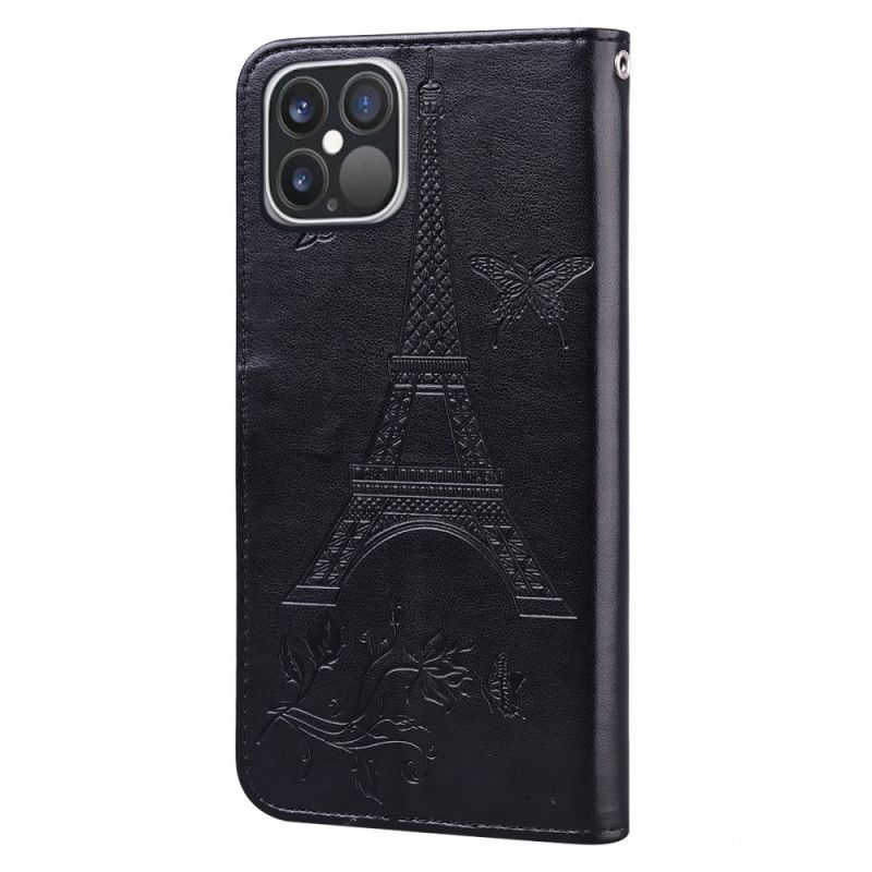 Lederhüllen Für iPhone 12 / 12 Pro Schwarz Eiffelturm Lederstil