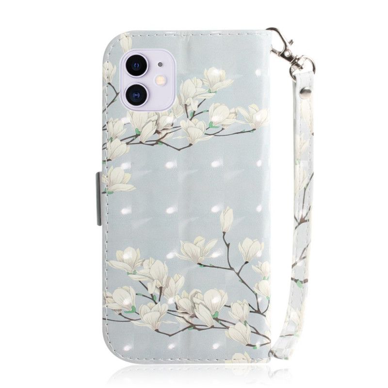 Lederhüllen iPhone 12 / 12 Pro Grau Wilde Blumen Mit Tanga