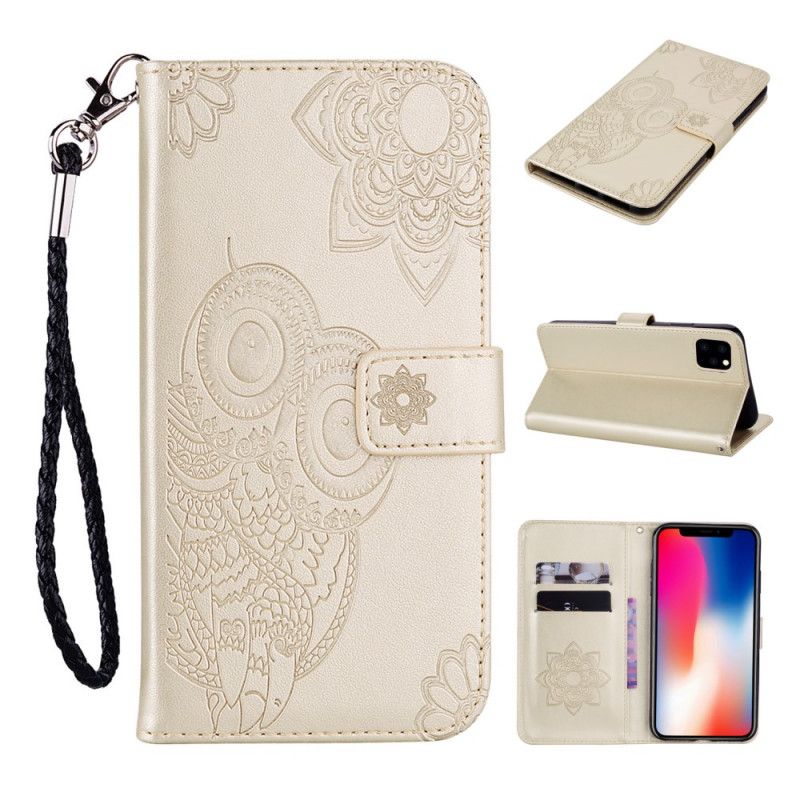Lederhüllen iPhone 12 / 12 Pro Magenta Eulenmandala Und Tanga