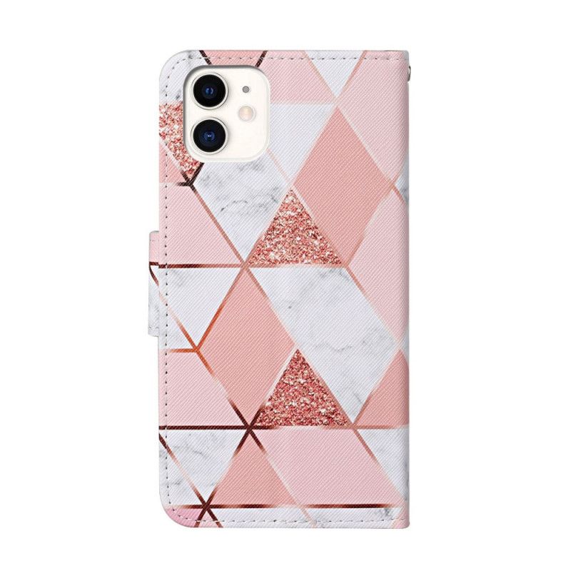 Lederhüllen iPhone 12 / 12 Pro Marmor Und Pailletten Mit Riemen