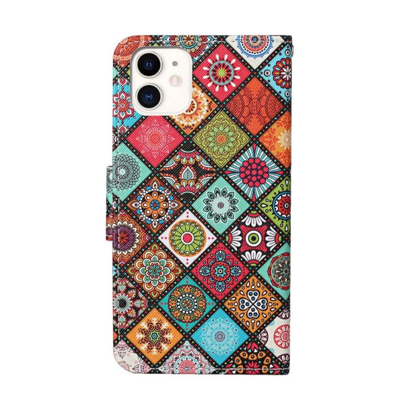 Lederhüllen iPhone 12 / 12 Pro Patchwork-Mandalas Mit Tanga