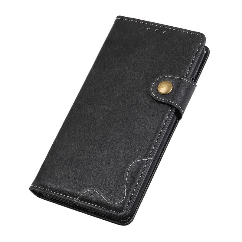 Lederhüllen iPhone 12 / 12 Pro Schwarz Künstlerisches Knopfnähen