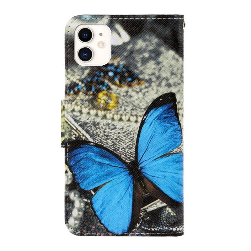 Lederhüllen iPhone 12 / 12 Pro Schwarz Schmetterlingsvariationen Mit Tanga