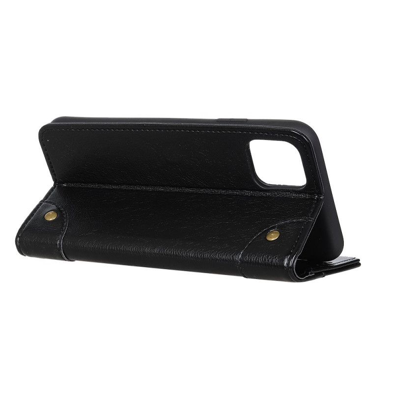 Lederhüllen iPhone 12 / 12 Pro Schwarz Vintage Nieten Nappaleder Stil