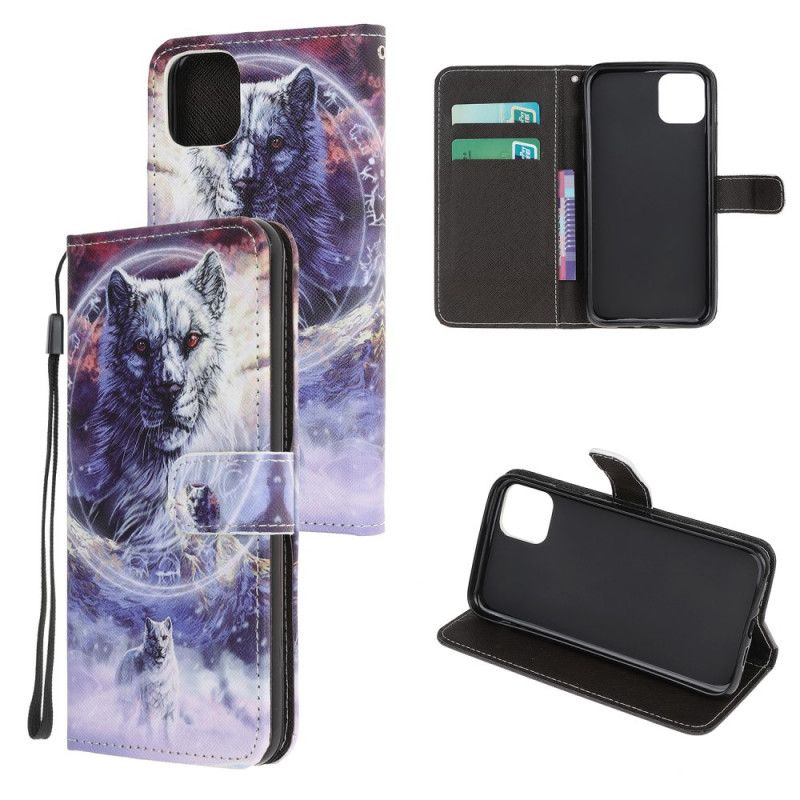 Lederhüllen iPhone 12 / 12 Pro Wolf Im Winter Mit Tanga