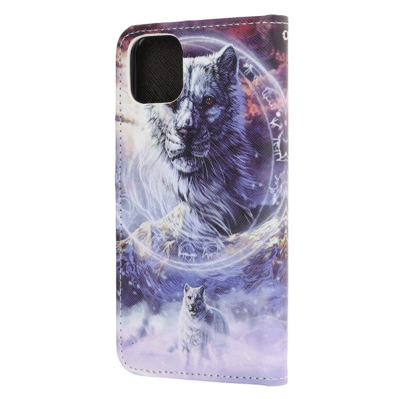 Lederhüllen iPhone 12 / 12 Pro Wolf Im Winter Mit Tanga