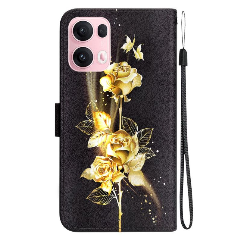 Lederhüllen Für Oppo Reno 13 Pro 5g Goldene Und Rosa Schmetterlinge