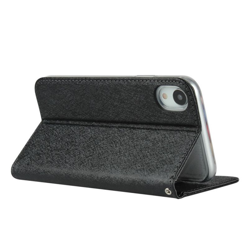 Flip Case Für iPhone XR Schwarz Weicher Lederstil Mit Riemen