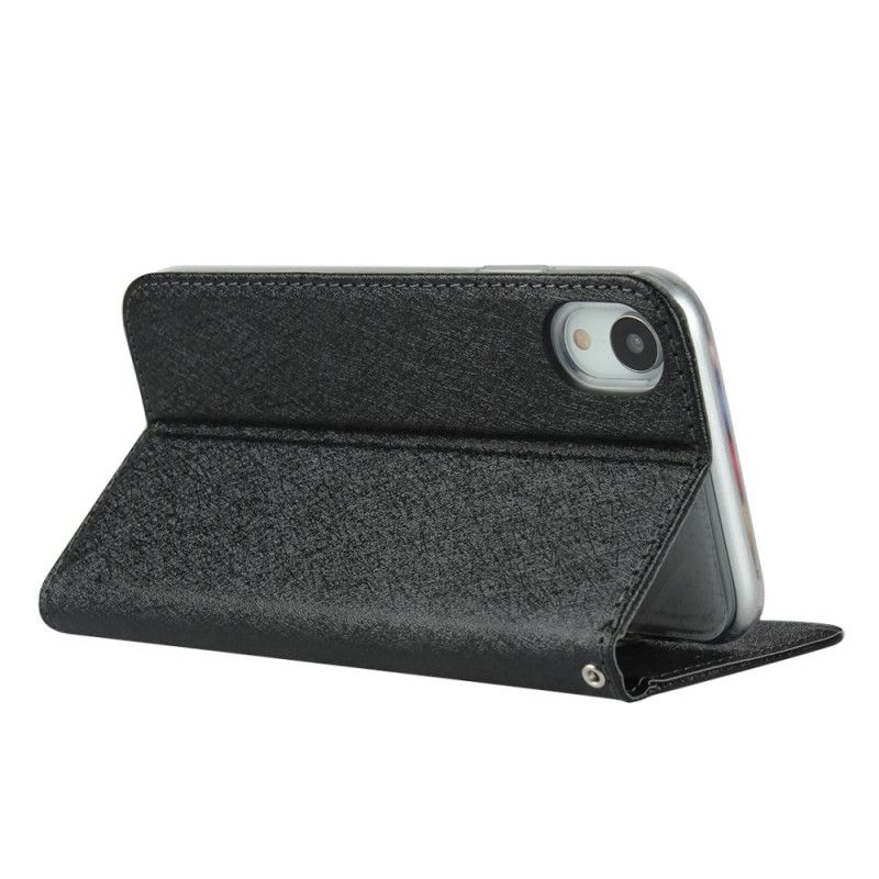 Flip Case Für iPhone XR Schwarz Weicher Lederstil Mit Riemen