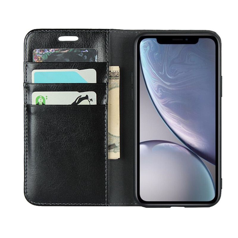 Flip Case iPhone XR Grau Handyhülle Echtes Leder