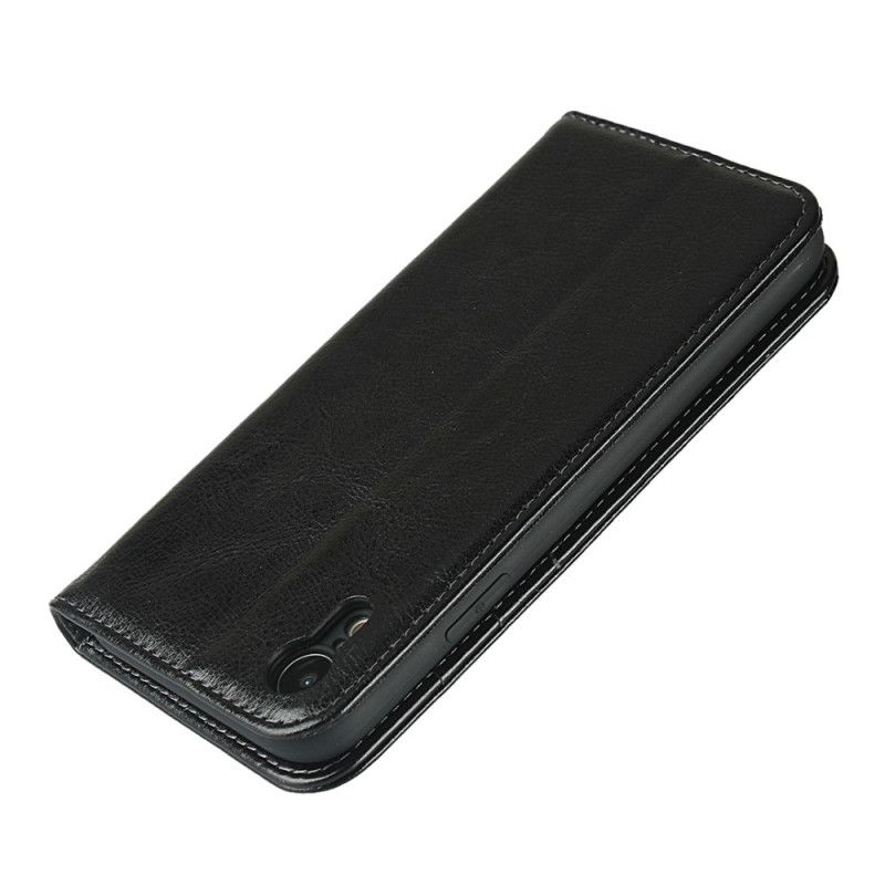 Flip Case iPhone XR Grau Handyhülle Echtes Leder
