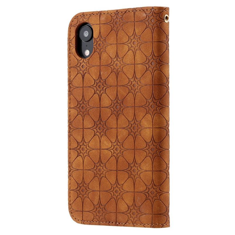 Flip Case iPhone XR Grün Barockblumen