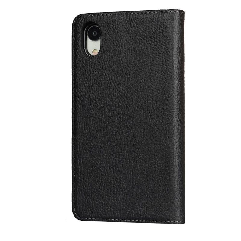 Flip Case iPhone XR Schwarz Abnehmbare Schale Aus Echtem Litschileder