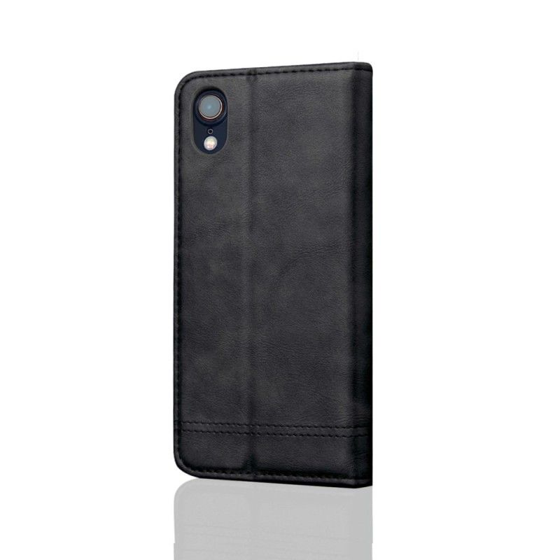 Flip Case iPhone XR Schwarz Genähter Ledereffekt