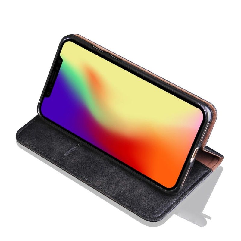 Flip Case iPhone XR Schwarz Genähter Ledereffekt