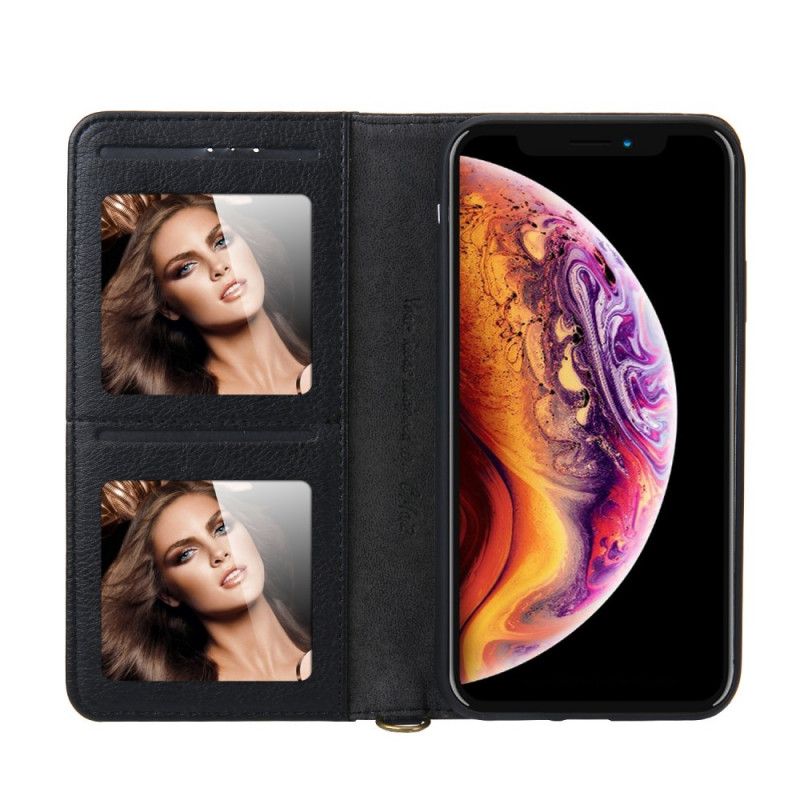 Flip Case iPhone XR Schwarz Handyhülle Cmai2 Multi-Card-Ledereffekt