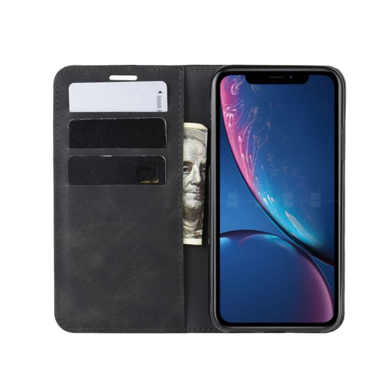 Flip Case iPhone XR Schwarz Handyhülle Weicher Ledereffekt