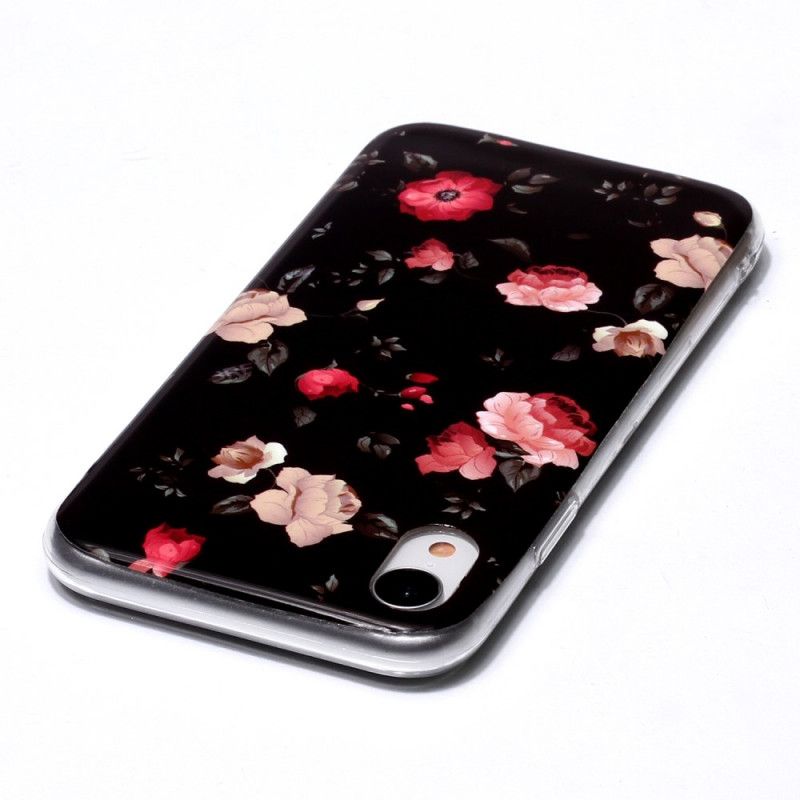 Hülle Für iPhone XR Schwarz Fluoreszierende Blumenserie