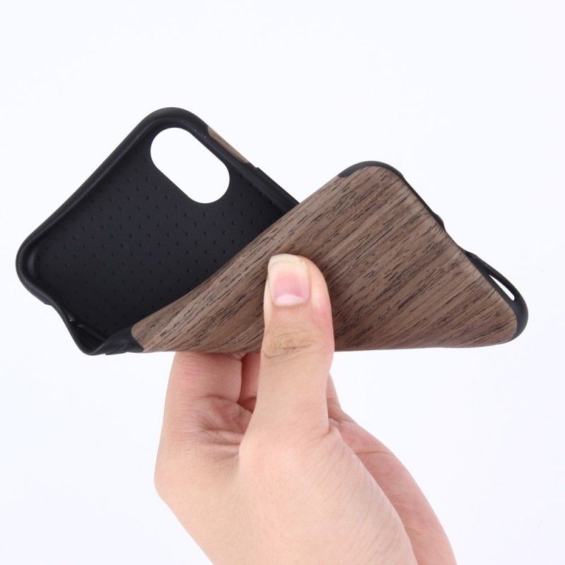 Hülle iPhone XR Dunkelbraun Einkörniges Holz