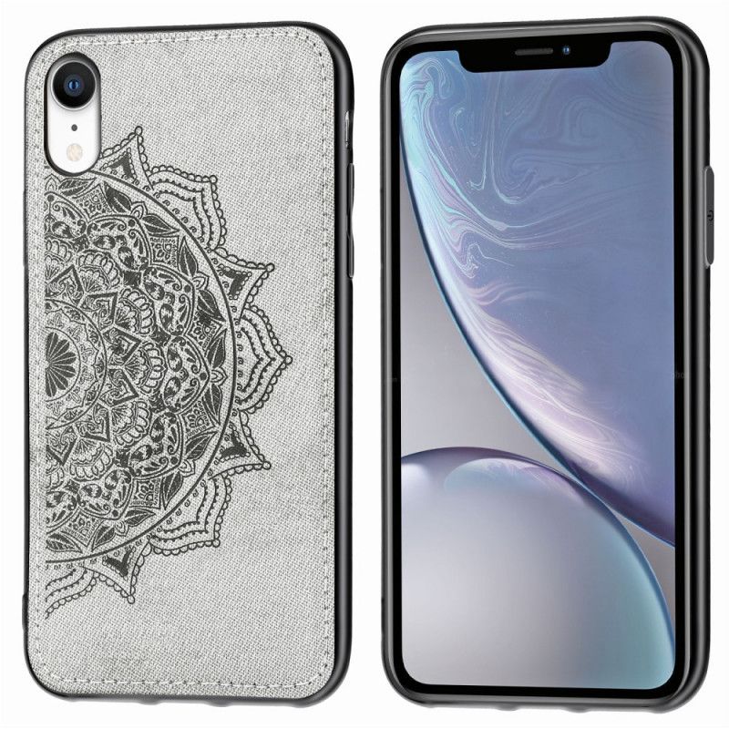 Hülle iPhone XR Grau Stoff- Und Mandala-Textur