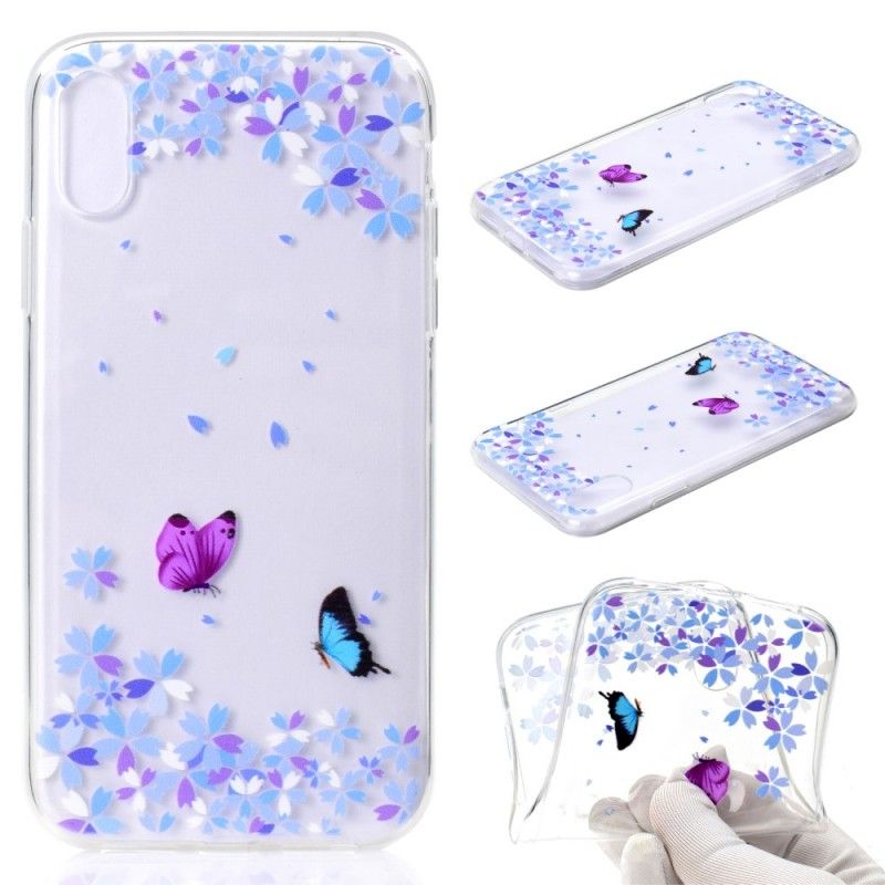 Hülle iPhone XR Handyhülle Transparente Schmetterlinge Und Blumen