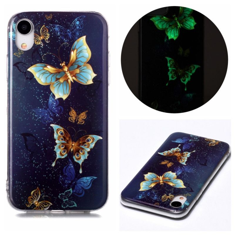 Hülle iPhone XR Hellblau Fluoreszierende Schmetterlingsreihe