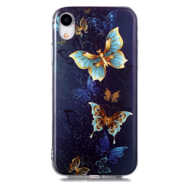 Hülle iPhone XR Hellblau Fluoreszierende Schmetterlingsreihe