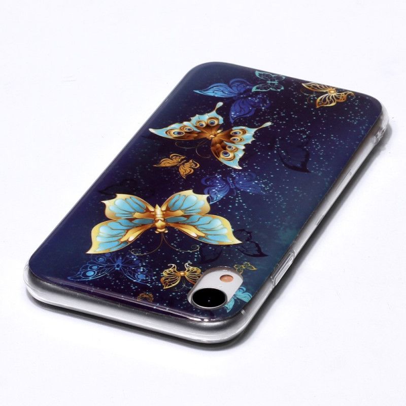 Hülle iPhone XR Hellblau Fluoreszierende Schmetterlingsreihe