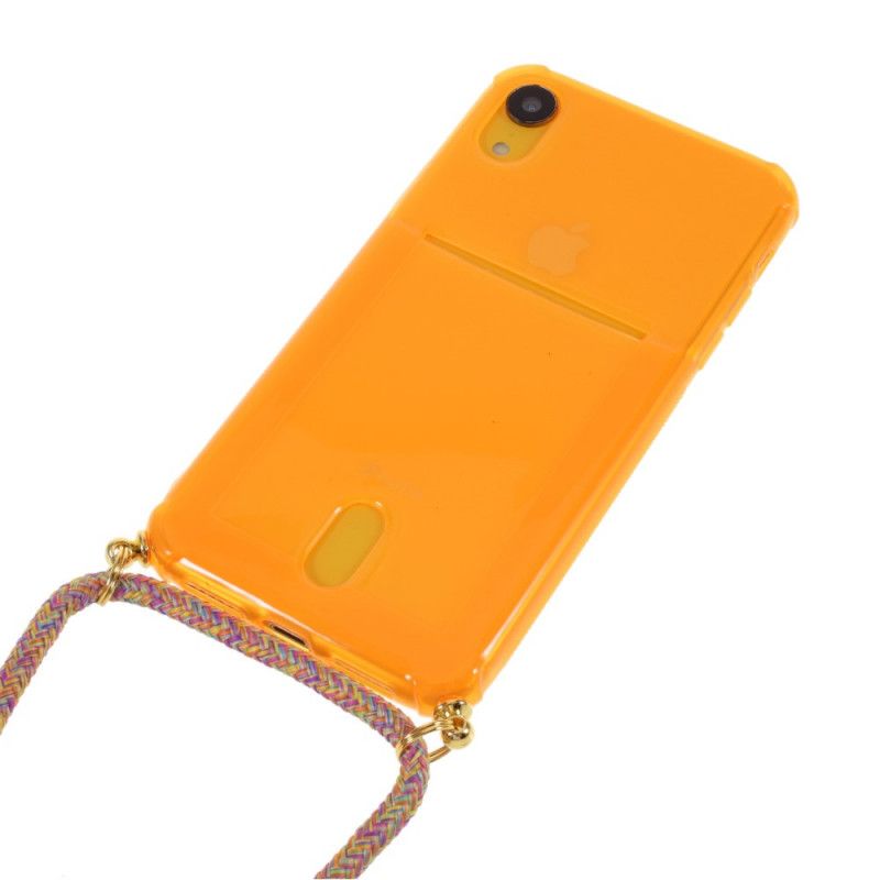 Hülle iPhone XR Magenta Kabel Mit Kartenhalter