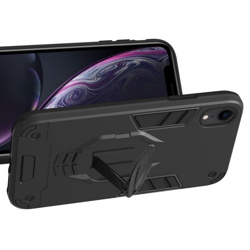 Hülle iPhone XR Schwarz Abnehmbare Panzerung Mit Ringhalter