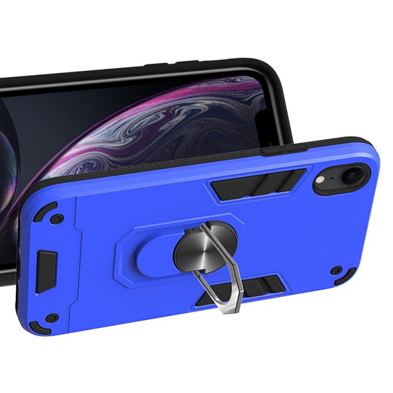 Hülle iPhone XR Schwarz Abnehmbarer Metallischer Ringhalter