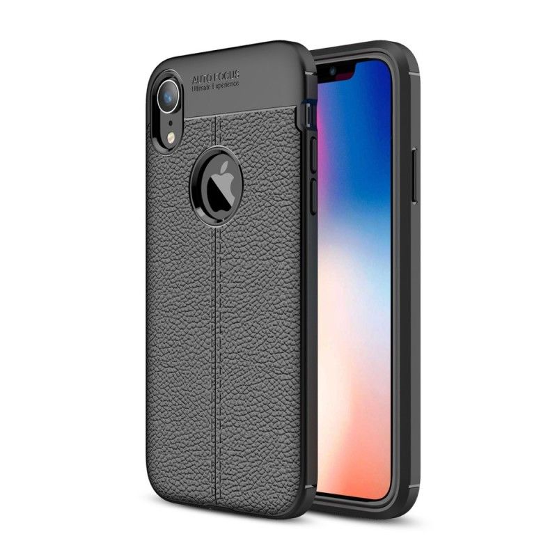 Hülle iPhone XR Schwarz Doppellinien-Litschileder-Effekt