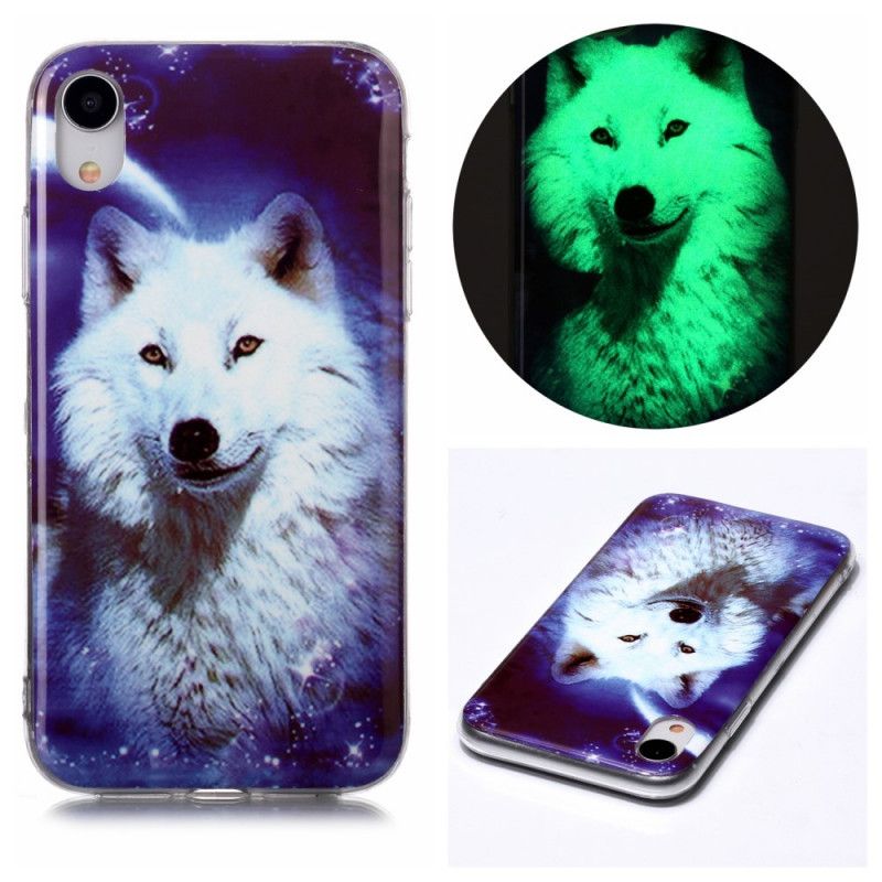 Hülle iPhone XR Schwarz Fluoreszierende Wolfsreihe