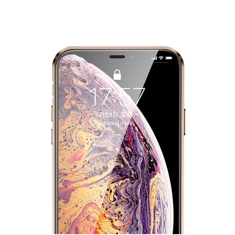 Hülle iPhone XR Schwarz Gehärtetes Glas Vorne Und Hinten