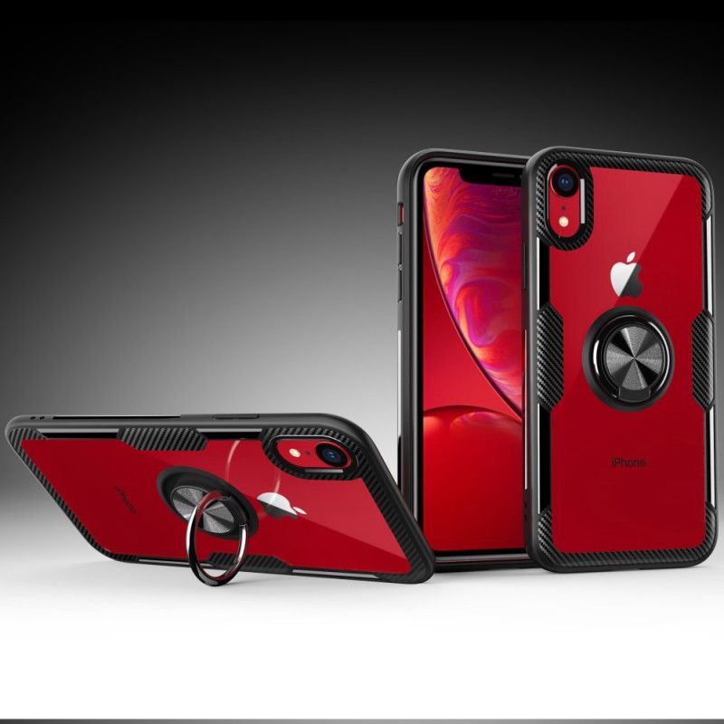 Hülle iPhone XR Schwarz Gehärtetes Ringträgerglas