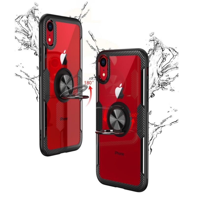 Hülle iPhone XR Schwarz Gehärtetes Ringträgerglas