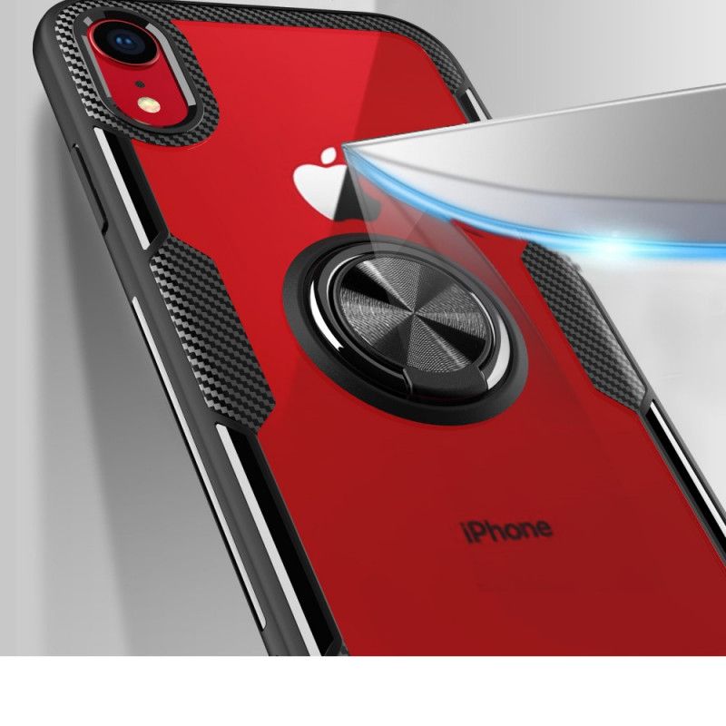 Hülle iPhone XR Schwarz Gehärtetes Ringträgerglas