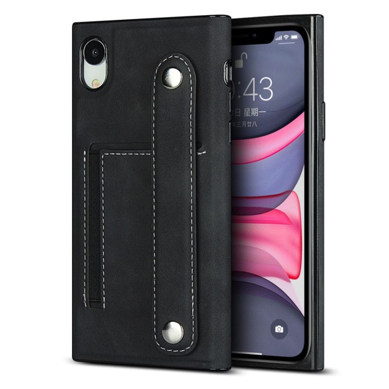 Hülle iPhone XR Schwarz Kartenhalter Und Gurt