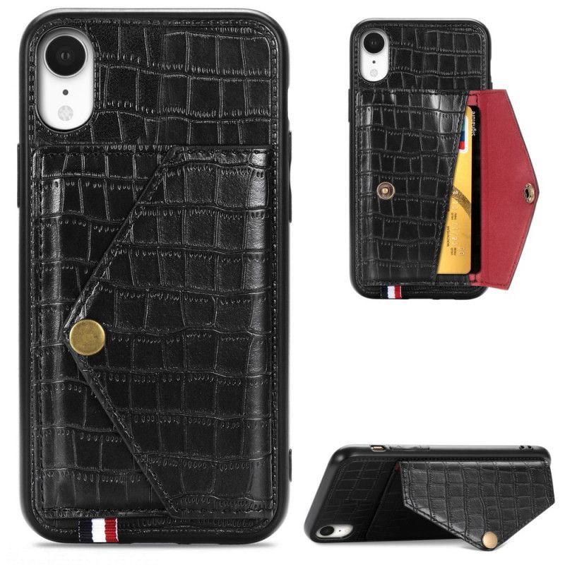 Hülle iPhone XR Schwarz Krokodilkartenhalter Und -Halter