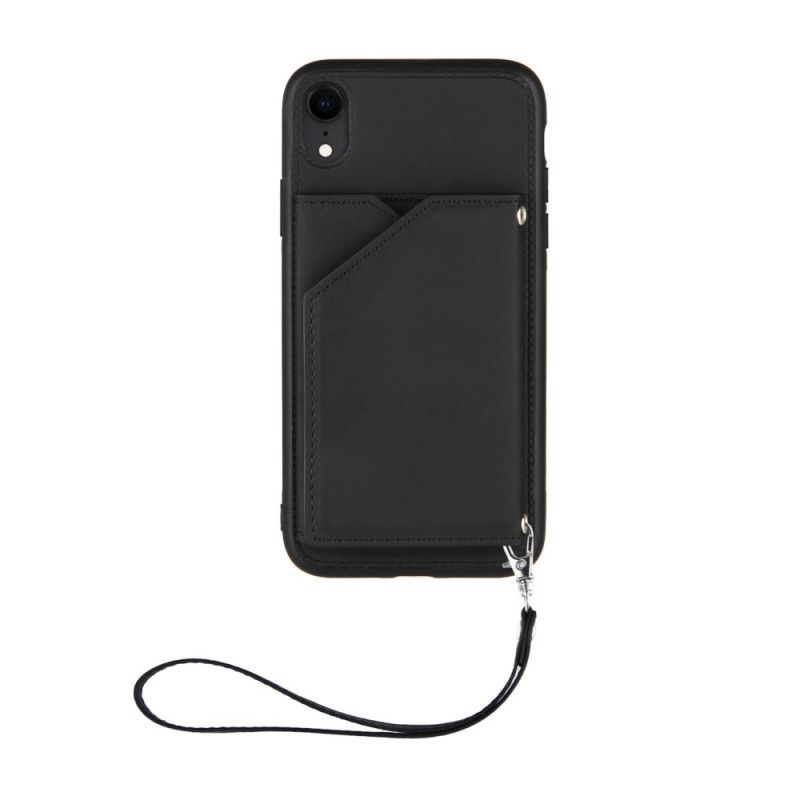 Hülle iPhone XR Schwarz Multi-Card-Freisprechunterstützung Und Lanyard