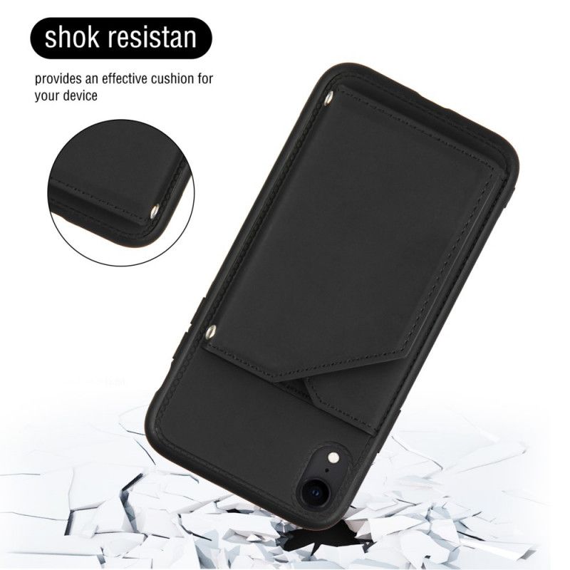 Hülle iPhone XR Schwarz Multi-Card-Freisprechunterstützung Und Lanyard