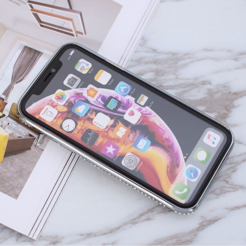 Hülle iPhone XR Schwarz Pailletten Und Diamantenring