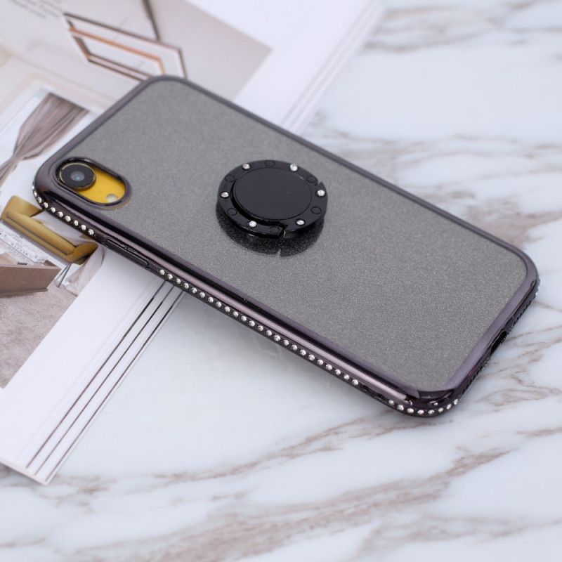 Hülle iPhone XR Schwarz Pailletten Und Diamantenring