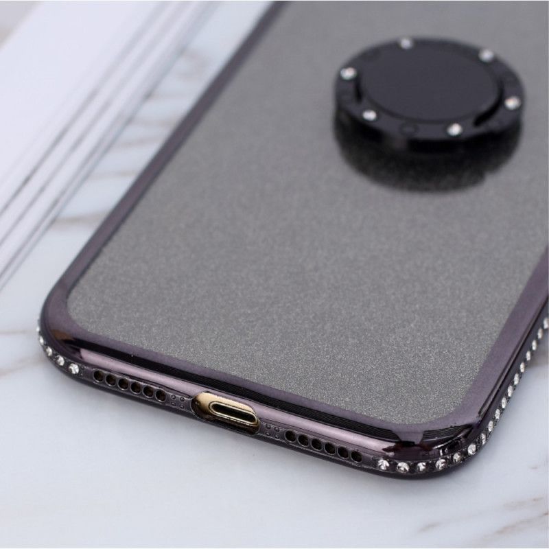 Hülle iPhone XR Schwarz Pailletten Und Diamantenring