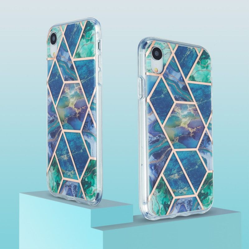 Hülle iPhone XR Weiß Auffälliger Geometrischer Marmor