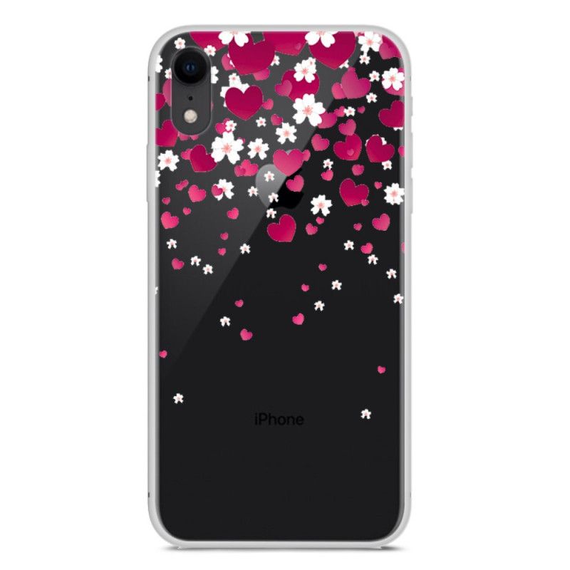 Hülle iPhone XR Weiß Blumen Und Herzen