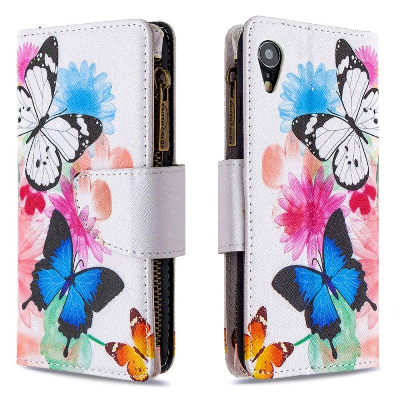 Lederhüllen Für iPhone XR Schwarz Schmetterlings-Reißverschlusstasche